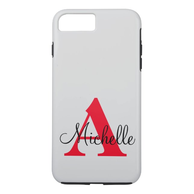 Simple Black Grey Red Your Monogram Personalized Case-Mate iPhone Case (Back)