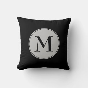 Simple BLACK Grey Reversible MONOGRAM Throw Pillow