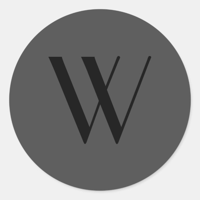Simple Black Grey Single Letter Modern Minimalist Classic Round Sticker (Front)