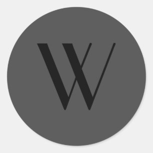 Simple Black Grey Single Letter Modern Minimalist Classic Round Sticker