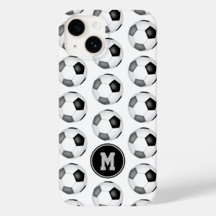 simple black grey soccer balls monogrammed Case-Mate iPhone 14 case
