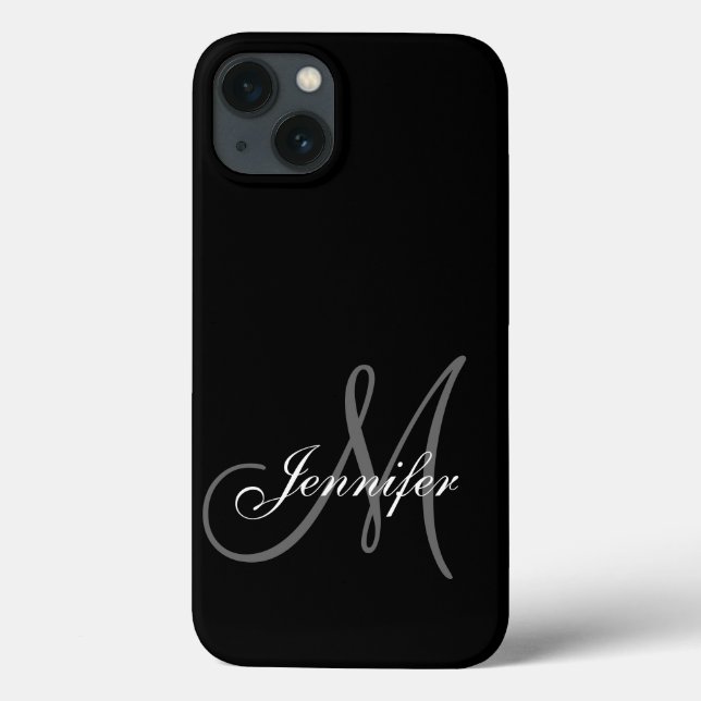 SIMPLE, BLACK, GREY YOUR MONOGRAM YOUR NAME Case-Mate iPhone CASE (Back)