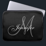 SIMPLE, BLACK, GREY YOUR MONOGRAM YOUR NAME LAPTOP SLEEVE<br><div class="desc">SIMPLE, BLACK, GREY AND WHITE DESIGN YOU CAN PERSONALIZE WITH YOUR MONOGRAM AND YOUR NAME. DESIGN BY ELKE CLARKE© FOR MONOGRAM GALLERY. A stylish, timeless design which works for all letters of the alphabet. you may need to select "customize it" to use the edit menu to change the position of...</div>