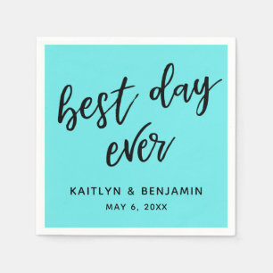 Simple Black Handwriting Best Day Ever Aqua Napkin