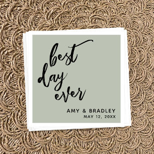 Simple Black Handwriting Best Day Ever Sage Green Napkin