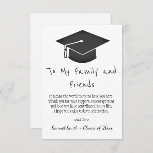 Simple Black Handwriting Cap Tassel Graduation   Thank You Card