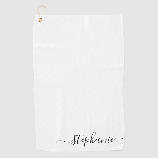 Simple Black Handwritten Calligraphy Signature Golf Towel (Front)
