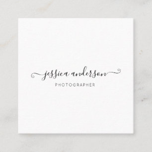 Simple Black Handwritten Girly Script Calligraphy Square Business Card