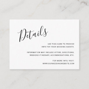 Simple Black Handwritten Script Wedding Details Enclosure Card