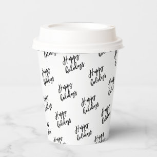 Simple Black Happy Holiday Custom Text Pattern Pap Paper Cups