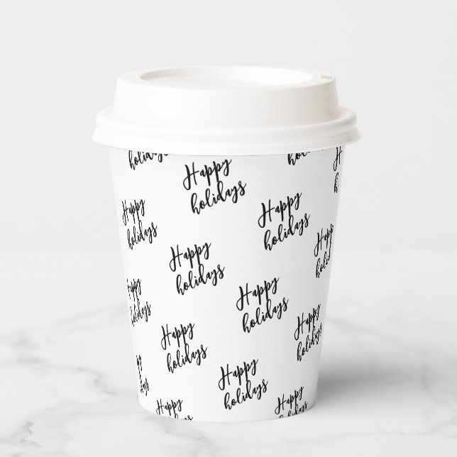 Simple Black Happy Holiday Custom Text Pattern Pap Paper Cups (Front)