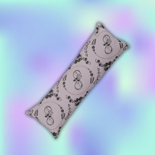 Simple Black Hearts, Floral, Infinity on Mauve   Body Pillow