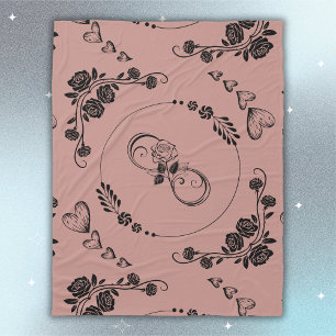 Simple Black Hearts, Floral, Infinity on Plum   Fleece Blanket