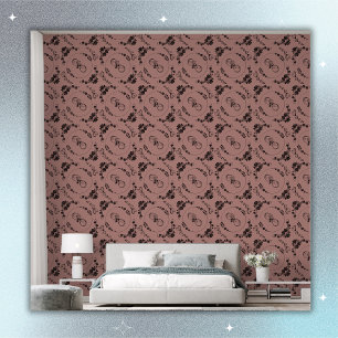 Simple Black Hearts, Floral, Infinity on Plum Wallpaper