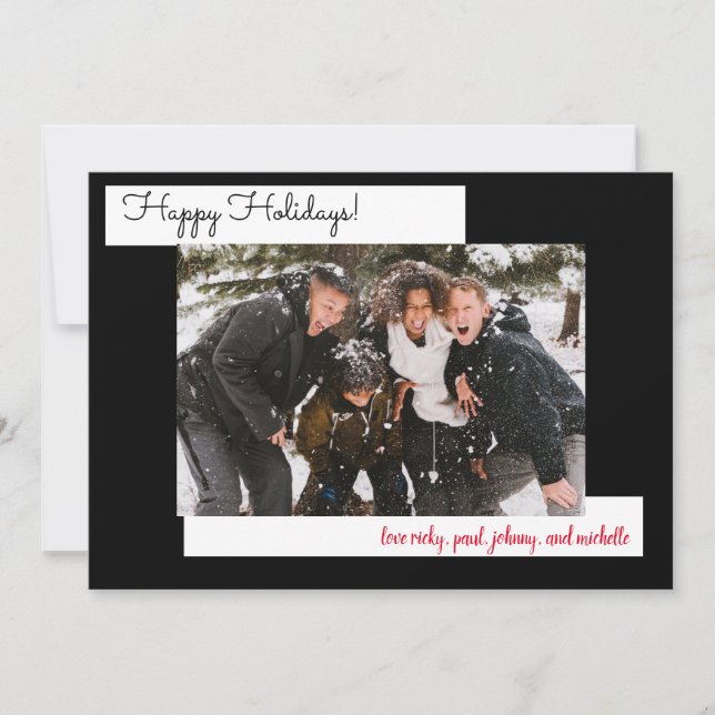 Simple Black Holiday 5 Photo Collage Card (Front)