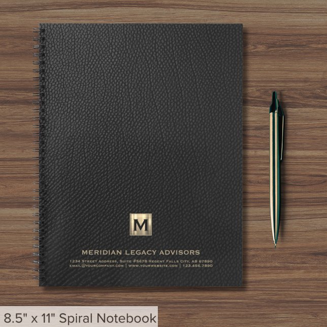 Simple Black Leather Elegant Gold Monogram Notebook (Creator Uploaded)