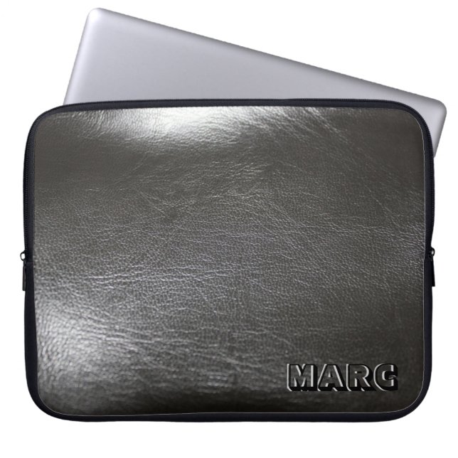Simple Black Leather Laptop Sleeve (Front)