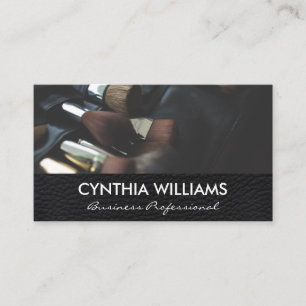 Simple Black Leather Makeup Brushes Kit Business Card
