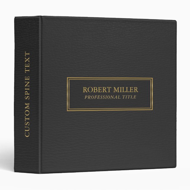 Simple Black Leather Print Gold Frame Binder (Front/Spine)