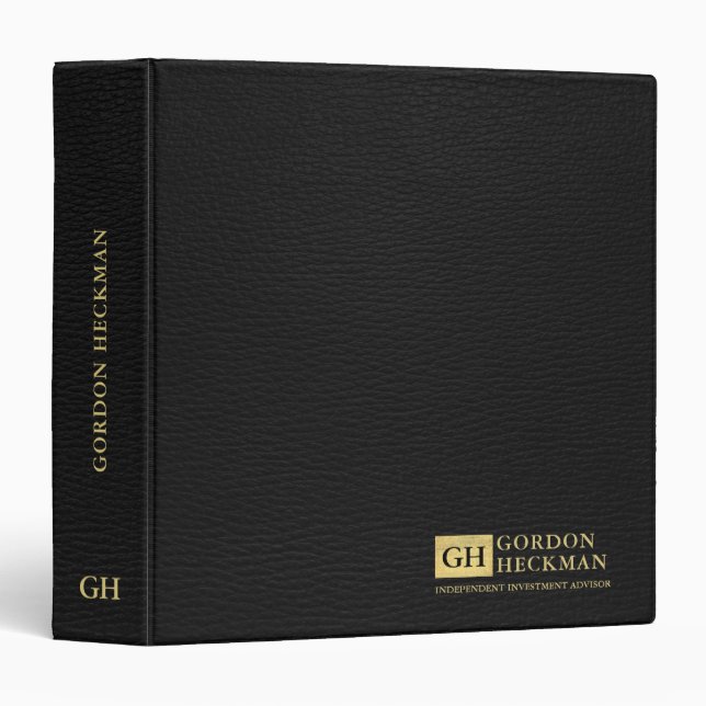 Simple Black Leather Texture Custom Monogram Binder (Front/Spine)