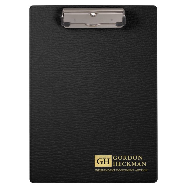 Simple Black Leather Texture Custom Monogram Clipboard (Front)