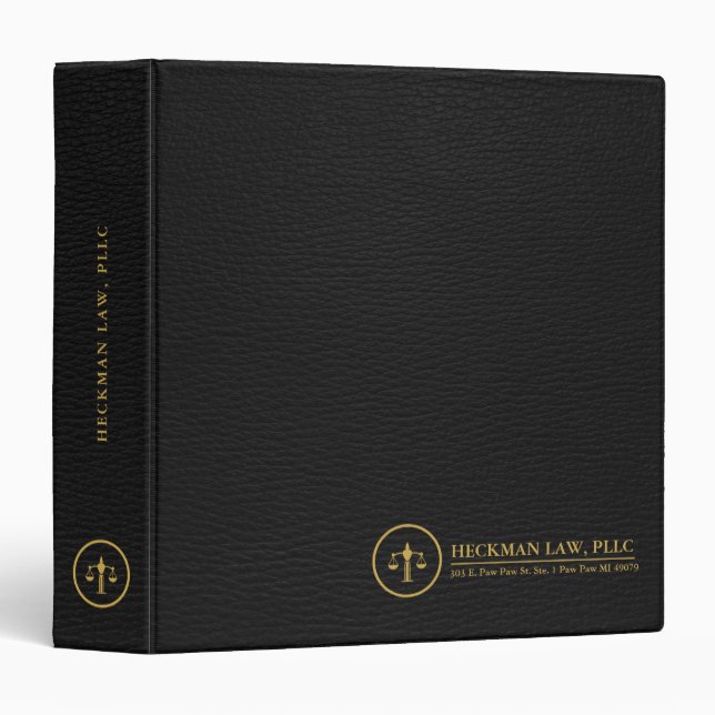 Simple Black Leather Texture Justice Gold Logo Binder (Front/Spine)