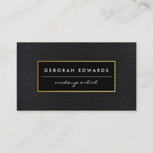 Simple Black Leather with Gold Frame Business Card