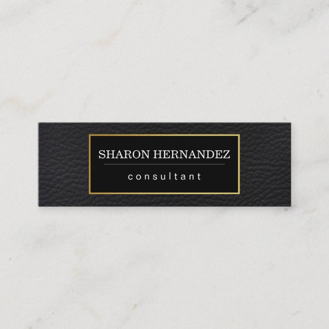 Simple Black Leather with Gold Frame Mini Business Card (Front)