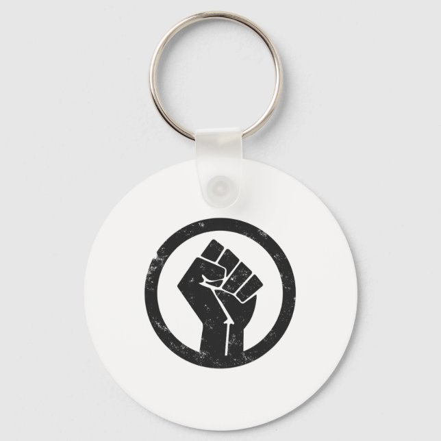 Simple Black Life Material Protest Power Fist Wide Keychain (Front)