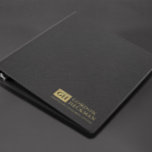 Simple Black Linen Texture Custom Monogram Binder<br><div class="desc">Whimsical,  minimalistic law office design with a custom monogram on a gold square and custom text in gold tones. Black linen texture image background.</div>