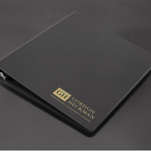 Simple Black Linen Texture Custom Monogram Binder