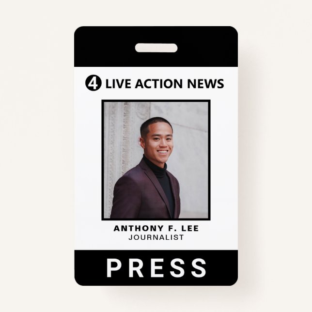 Simple Black Logo Press Employee Photo ID Badge (Front)