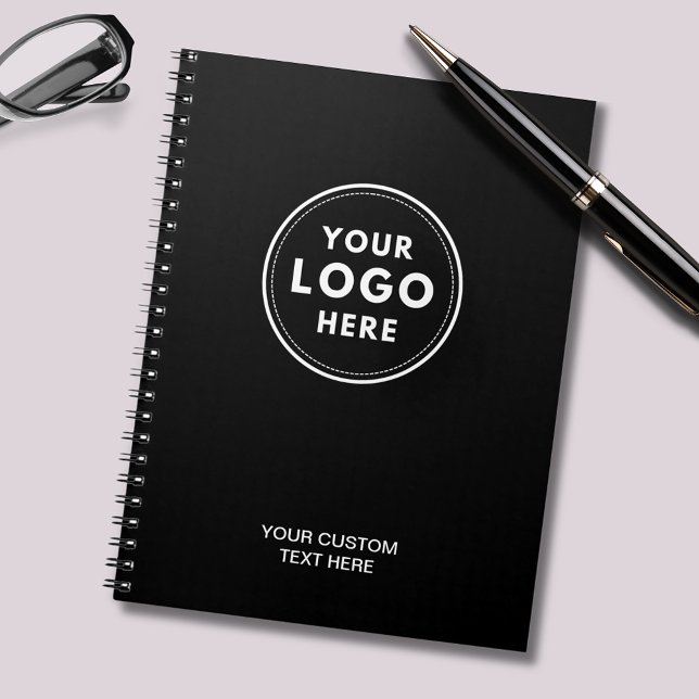 Simple Black Logo Professional  Notebook (Simple Logo Notebook in classic black. Add your own logo & custom text. Small business merchandise.)