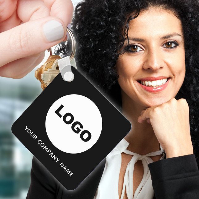 Simple Black Logo QR Code Scan Me Branding Keychain (Black Business Company Promotional Logo QR Code Keychain)