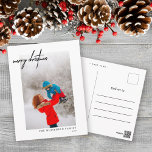 Simple Black Merry Christmas Photo White Postcard<br><div class="desc">Celebrate Christmas this year with these modern simple holiday postcards.</div>