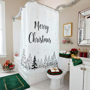 Simple black Merry Christmas trees and stars