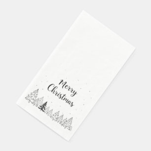 Simple black Merry Christmas trees and stars Napkin