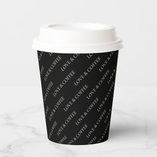Simple Black Minimal Custom Text Pattern Paper Cup (Front)