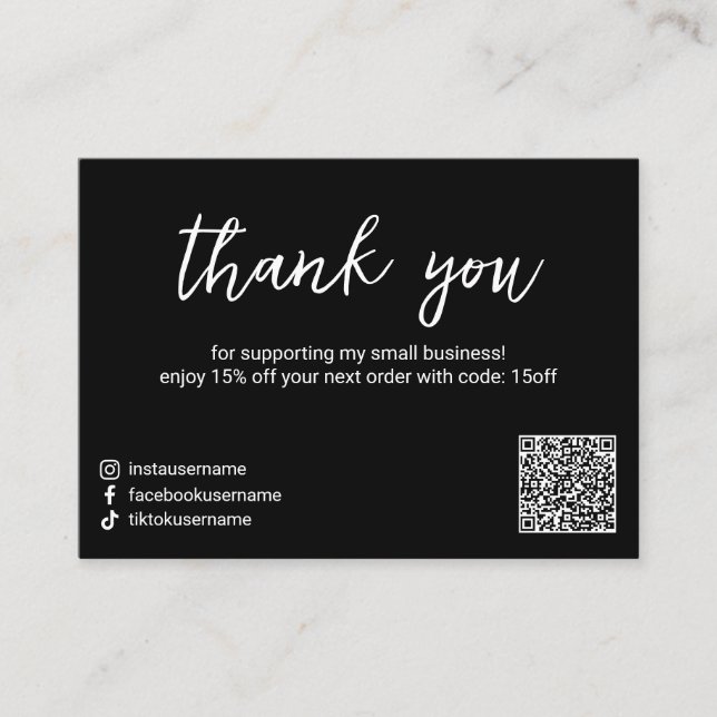 Simple Black Minimal Modern Discount Card (Front)