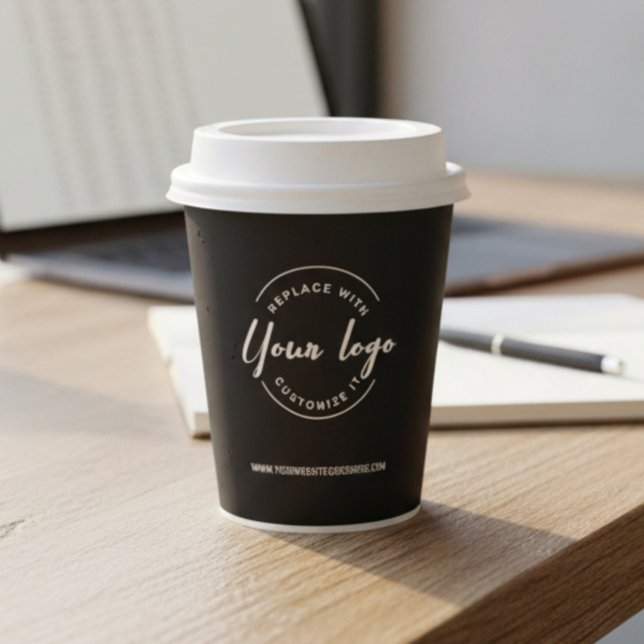 Simple Black Minimalist Business logo QR code  Paper Cups (Custom business logo, website, 
QR code paper cup.)