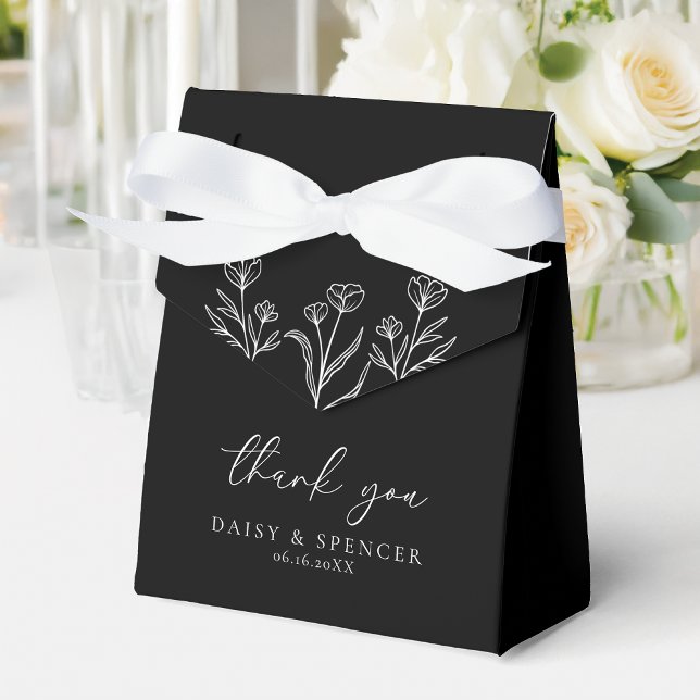 Simple Black Modern Floral Outline Wedding Favor Box (Creator Uploaded)