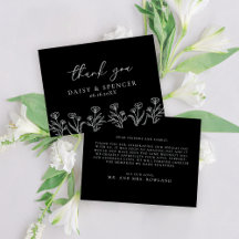 Simple Black Modern Floral Outline Wedding Flat