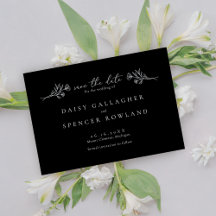 Simple Black Modern Floral Wedding Save The Date
