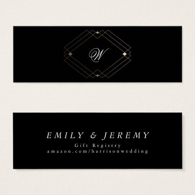 Simple Black Modern Geometric Gold Gift Registry (Front & Back)