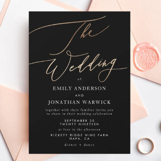 Simple Black Modern Gold Calligraphy Wedding Invitation