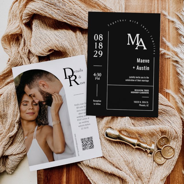 Simple Black Modern Minimalist Arch Photo QR Code Invitation (Creator Uploaded)