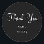 Simple black Modern Minimalist Wedding Classic Round Sticker<br><div class="desc">Simple black Elegant Modern Minimalist Wedding Classic These elegant wedding or bridal shower stickers are simple and minimalist yet very stylish due to the modern handwritten script that says thank you, and the clean layout. Simple Modern Minimalist Wedding Classic, wedding or bridal shower, black stylish and chic, simple, handwritten script...</div>