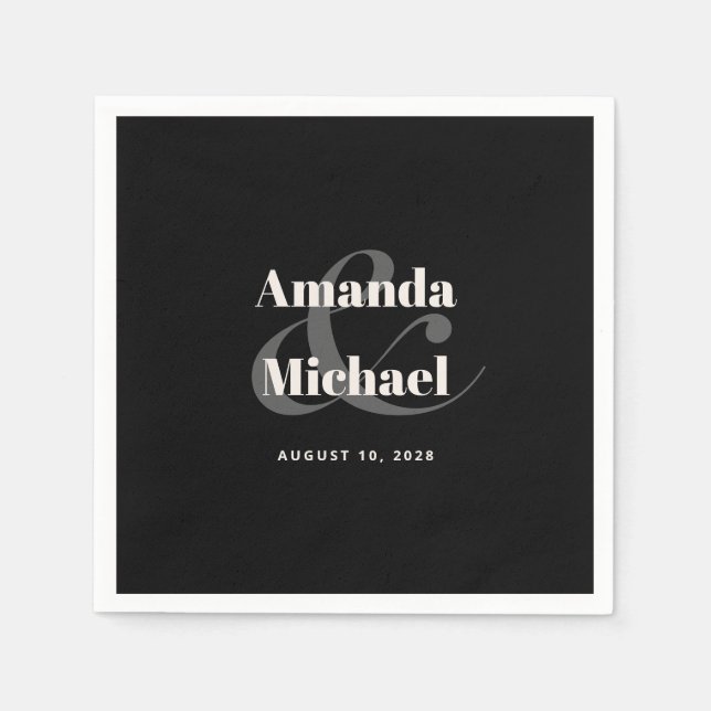 Simple Black Modern Minimalist Wedding Napkin (Front)
