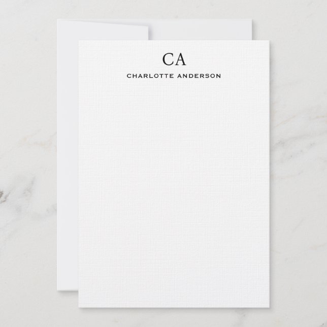 Simple Black Modern Monogram Initial Note Card (Front)
