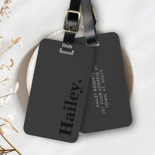 Simple Black Modern Monogram Name Luggage Tag